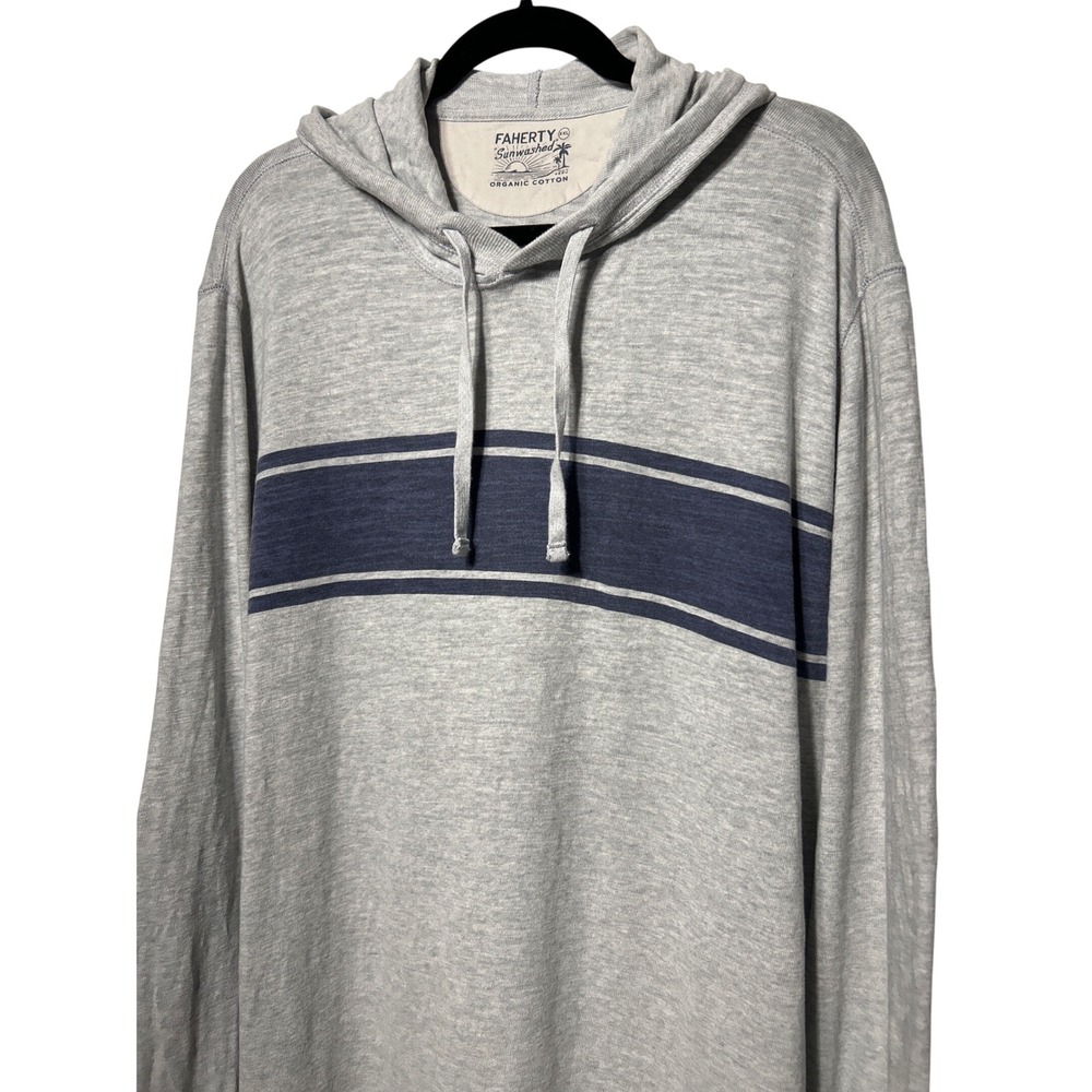 Faherty Sunwashed Organic Cotton Lightweight Pullover Hoodie Gray XXL Retail $98